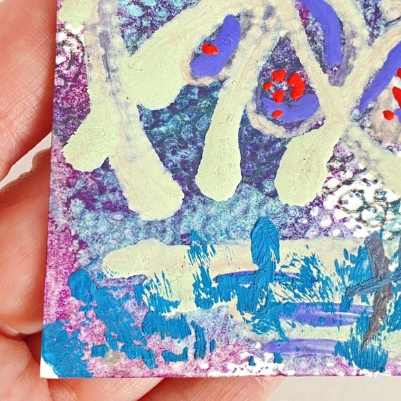 ATC ACEO Original 'Fiddle Fern' Textured Encaustic Wax Paint Tristina Elmes - Picture 4 of 7